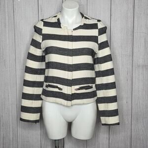 Harlowe & Graham Striped Moto Jacket Zip Pocket Cotton Blend, Small
